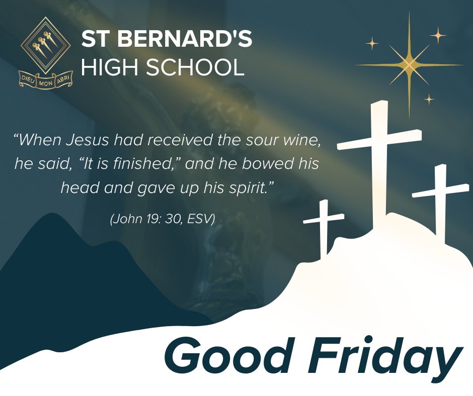 Reflecting on the sacrifice of Our Lord Jesus Christ this Good Friday. May we find peace in anticipation of the coming resurrection. Wishing the St Bernard's community a holy #GoodFriday 🌿 #HolyWeek #JesusChrist #Resurrection #StBernardsCommunity