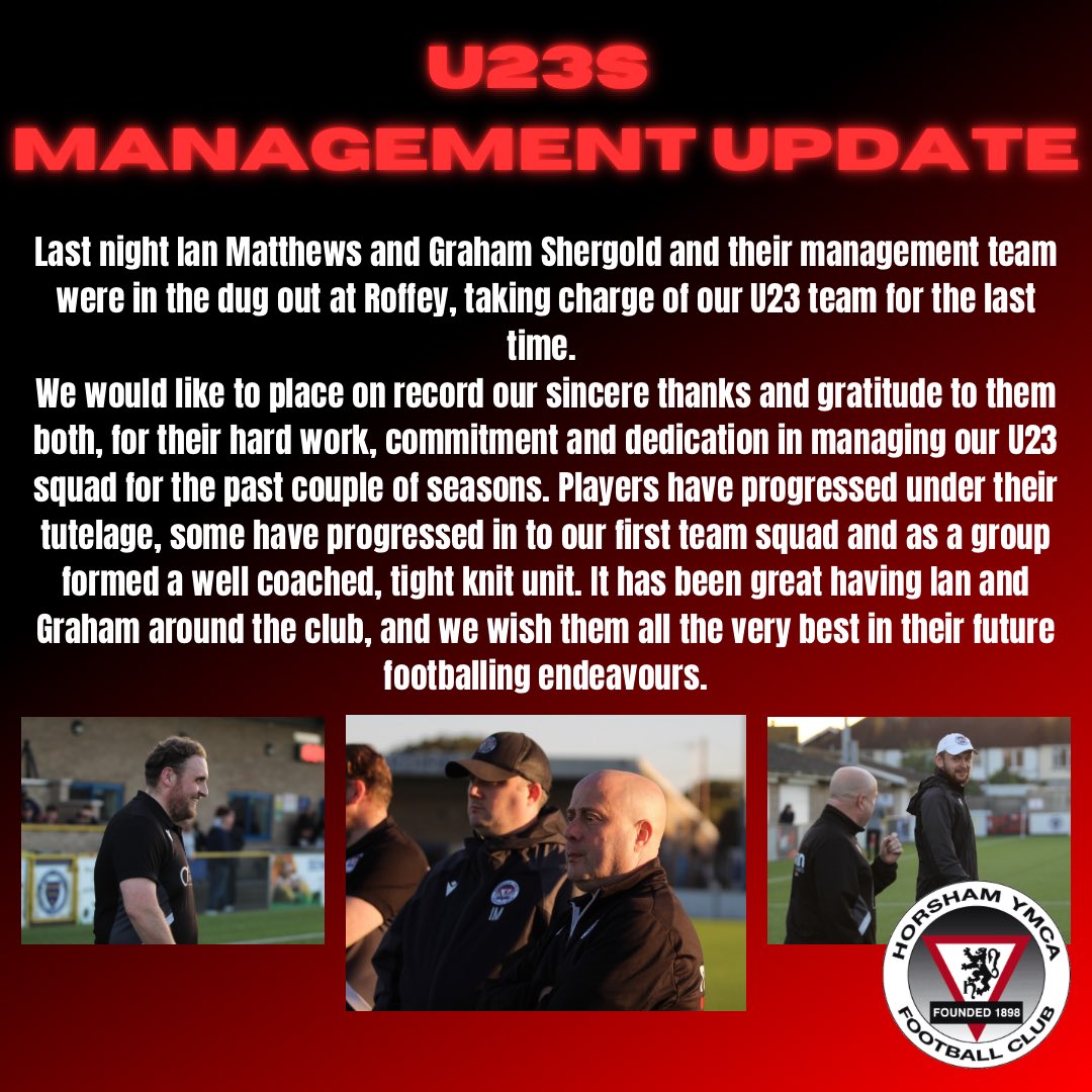 horshamymfc's tweet photo. A Thank you from our committee and the club to Ian Matthews, Graham Shergold, Dan Drey and Keiran Kane. 

Good luck to you all with future endeavours https://t.co/bYnNbtnxvE