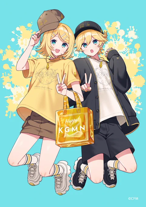 【お知らせ】echo様より発売される鏡音リン・レンアパレルコラボのイメージイラストを担当させていただきました!何卒よろしくお願いいたします〜! 