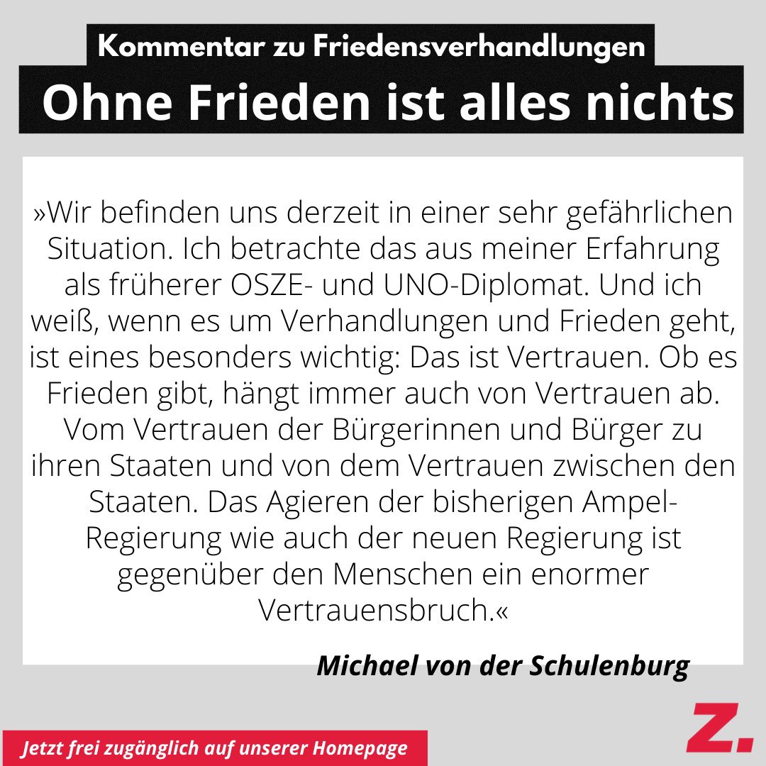 Passend zu Ostern findet ihr ab sofort den Kommentar von Michael von der Schulenburg „Ohne Frieden ist alles nichts“ auf unserer Homepage. zeitschrift-marxistische-erneuerung.de/de/article/442…
