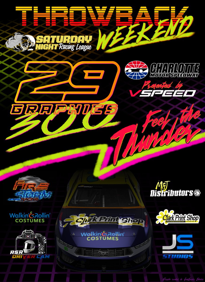 VSPEED (@vspeedsim) on Twitter photo β οΈWarning content may include memories from your childhoodβ οΈ
ITS THROWBACK WEEKEND!
Come join us as <a href="/SNRLeague/">Saturday Night Racing League</a> hosts The 29 Graphics 300 <a href="/CLTMotorSpdwy/">Charlotte Motor Speedway</a>!
Drivers have prepared their best paint schemes for the Cup Series and Challenger Series. πππ β οΈWarning content may include memories from your childhoodβ οΈ
ITS THROWBACK WEEKEND!
Come join us as <a href="/SNRLeague/">Saturday Night Racing League</a> hosts The 29 Graphics 300 <a href="/CLTMotorSpdwy/">Charlotte Motor Speedway</a>!
Drivers have prepared their best paint schemes for the Cup Series and Challenger Series. πππ
