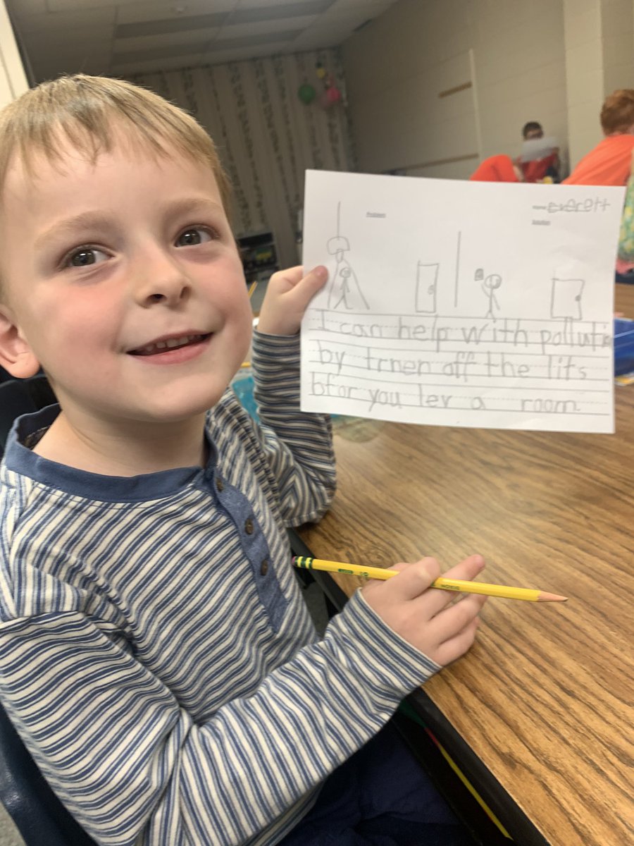 Kindergarten writers are sharing new learning on ways to take care of the Earth. 🌎♥️