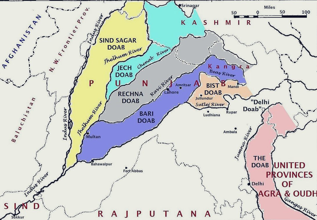HarshVivek Singh (@hvsbanwait) on Twitter photo The Doab(a)s of Panjab, the land between the two rivers.
The distinct name of each Doab(a) comes by combining the first few letters of the two rivers, which form its boundaries.
Bist Doab ~ between Beas and Sutlej
เจฌเจฟเจธเจค เจฆเฉเจเจฌ ~ เจฌเจฟเจเจธ เจคเฉ เจธเจคเจฒเฉเจ เจตเจฟเฉฑเจเจฒเจพ เจเจฒเจพเจเจพ The Doab(a)s of Panjab, the land between the two rivers.
The distinct name of each Doab(a) comes by combining the first few letters of the two rivers, which form its boundaries.
Bist Doab ~ between Beas and Sutlej
เจฌเจฟเจธเจค เจฆเฉเจเจฌ ~ เจฌเจฟเจเจธ เจคเฉ เจธเจคเจฒเฉเจ เจตเจฟเฉฑเจเจฒเจพ เจเจฒเจพเจเจพ