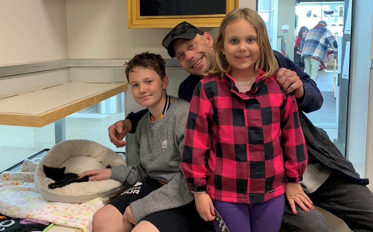 Mars is already so comfortable with his new family, he fell asleep before it was time to go home! Congratulations to Mars for finding the home of his dreams, and thank you to his new family for adopting!