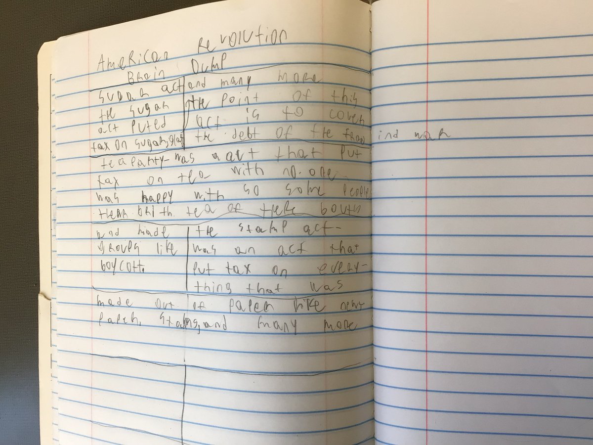 HildaZanaliu's tweet image. So in ❤️ with #braindump retrieval practice. 10-minutes timer, a  notebook, a beautiful brain and  “VOILA”! Just the perfect recipe before a whole-class American Revolution presentation. #scienceoflearning #MulitilingualLearner
@SciInTheMaking
@MrBensonNMS
@Steplab_co