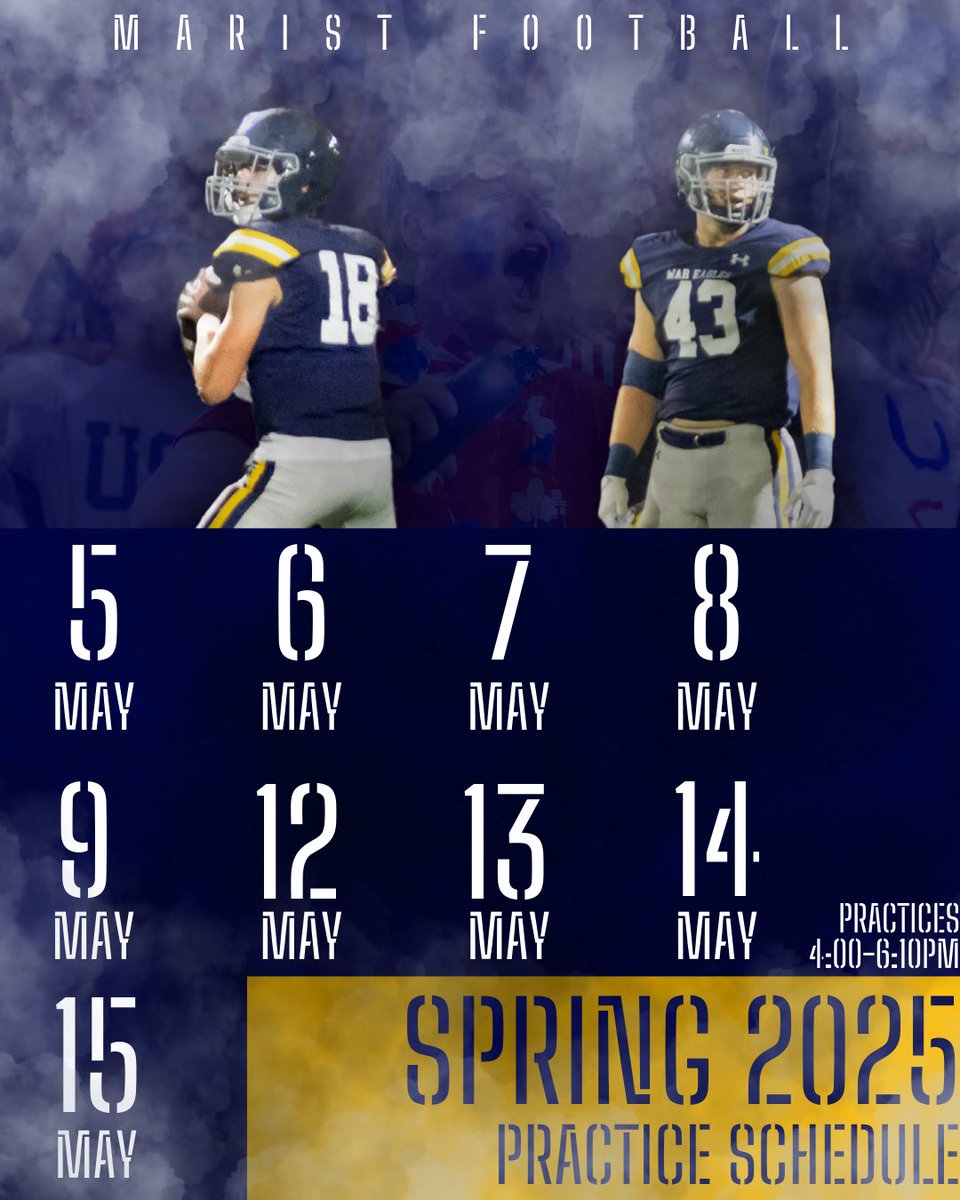Marist Football Recruits (@maristrecruits) on Twitter photo The 2025 Spring schedule is here! College coaches plan accordingly. Email chadwicka@marist.com if you’re coming by. The 2025 Spring schedule is here! College coaches plan accordingly. Email chadwicka@marist.com if you’re coming by.