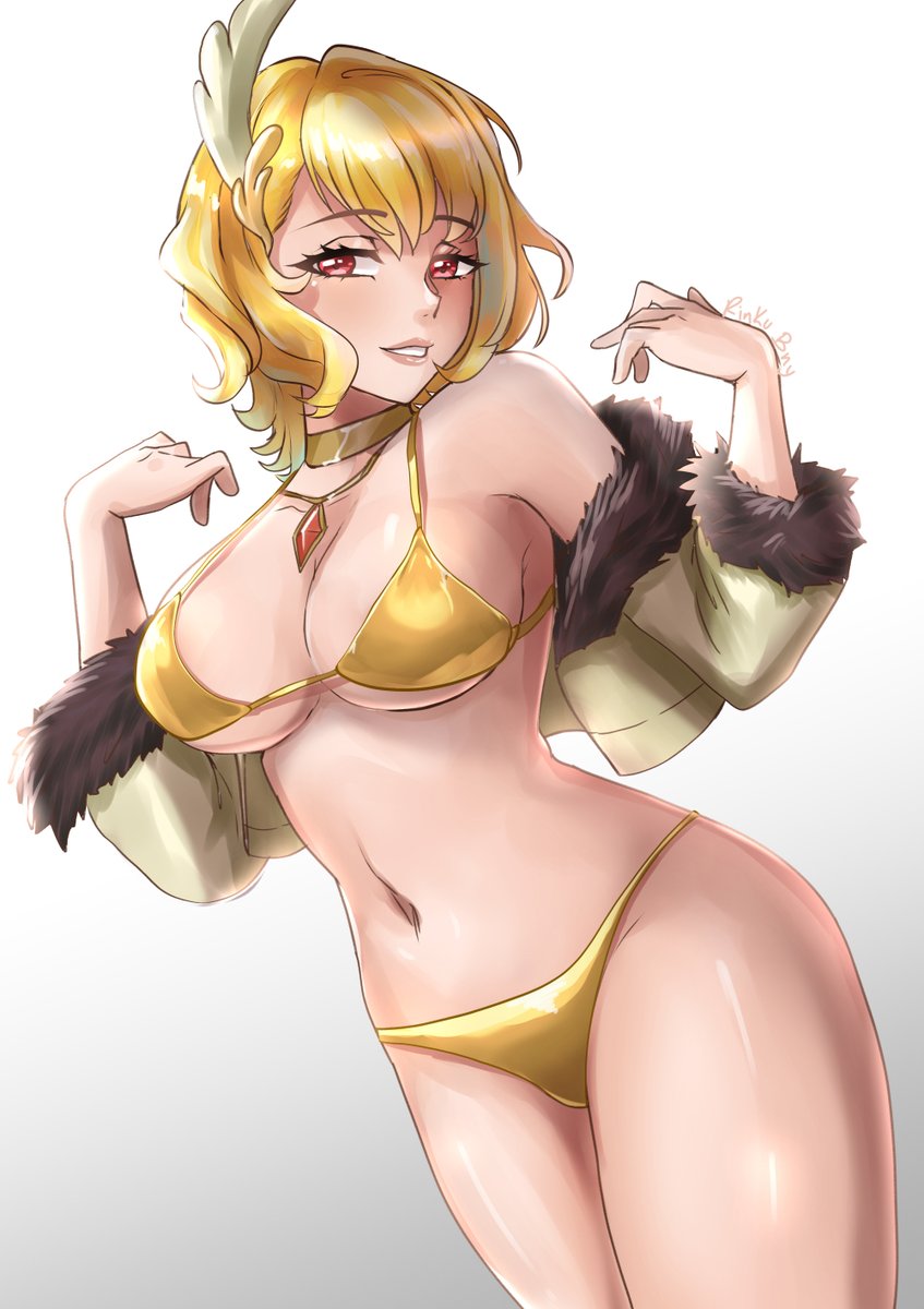 Citrinne 👙💛
Goldkini version
P4tre0n poll winer! 🧡

I hope you like it!
#FireEmblem #FireEmblemHeroes #goldenweek #goldenbikini