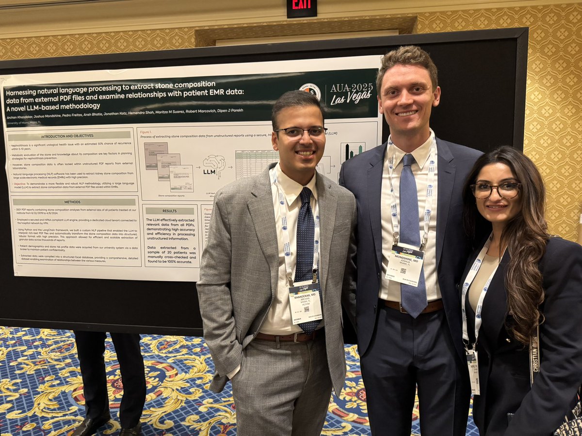 Archan Khandekar (@khandekararchan) on Twitter photo Shared three posters at the #aua2025 this year. Early steps in our homegrown AI efforts at <a href="/dsui_miami_uro/">Desai Sethi Urology Institute</a>.
Built by our team, with real clinical problems in mind. More to come.
#codetoclinic Shared three posters at the #aua2025 this year. Early steps in our homegrown AI efforts at <a href="/dsui_miami_uro/">Desai Sethi Urology Institute</a>.
Built by our team, with real clinical problems in mind. More to come.
#codetoclinic
