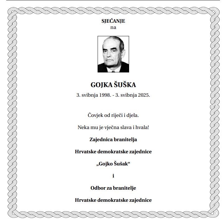 2⃣7⃣. godišnjica smrti 🙏 najbližeg suradnika dr. Franje Tuđmana &amp; ratnog ministra obrane 🇭🇷. Velikana suvremene nacionalne povijesti koji je dao nemjerljivi doprinos ustrojavanju i jačanju #HV &amp; slobodi 🇭🇷.

Šuškovo kratko izvješće na kraju Oluje „Gospodine predsjedniče, zadatak