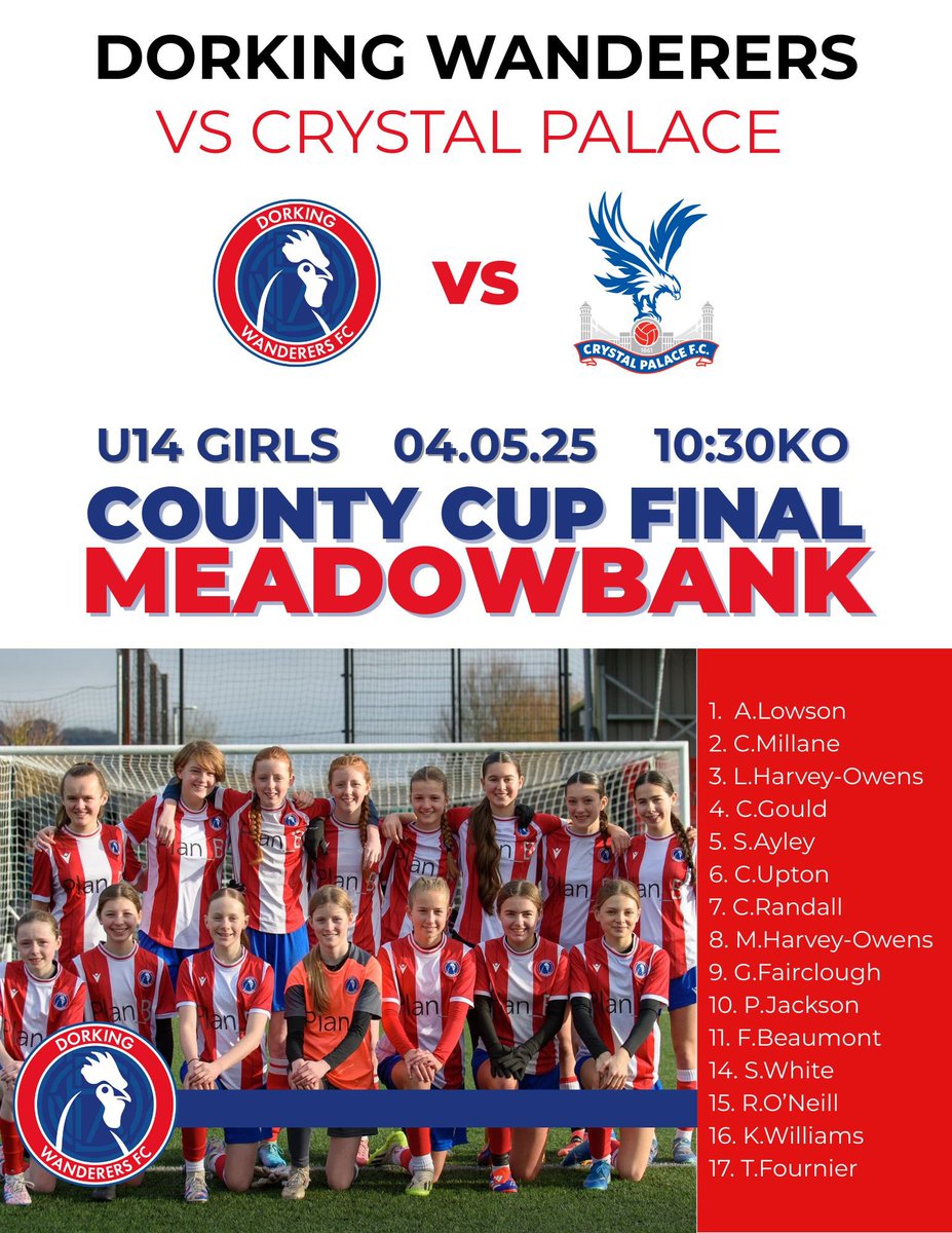 Chris Randall (@chrisrandall123) on Twitter photo A great Friday session with the <a href="/DwfcElite/">Dorking Wanderers Elite</a> U14 Girls. Now all focus is on Sunday’s County Cup final 👀👀 A great Friday session with the <a href="/DwfcElite/">Dorking Wanderers Elite</a> U14 Girls. Now all focus is on Sunday’s County Cup final 👀👀