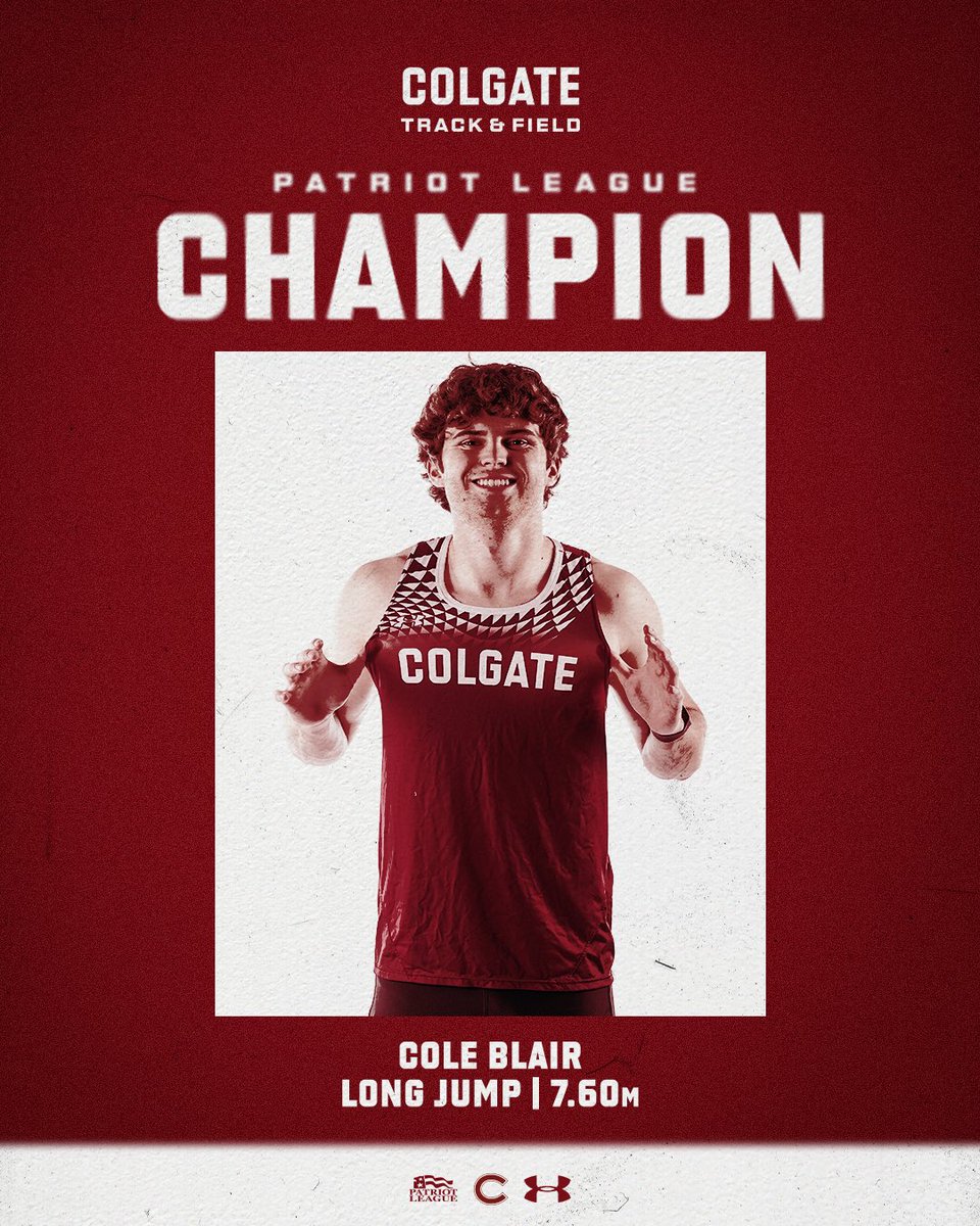 ColgateXCTF's tweet image. CROWN HIM 👑
Winning is what he does! Cole Blair ‘25 jumps to his 6th conference crown with a leap of 7.60m in the long jump. Making him the first Patriot League athlete to win all 4 years!! 🤯🔥
#GoGate | #likeara1d3r