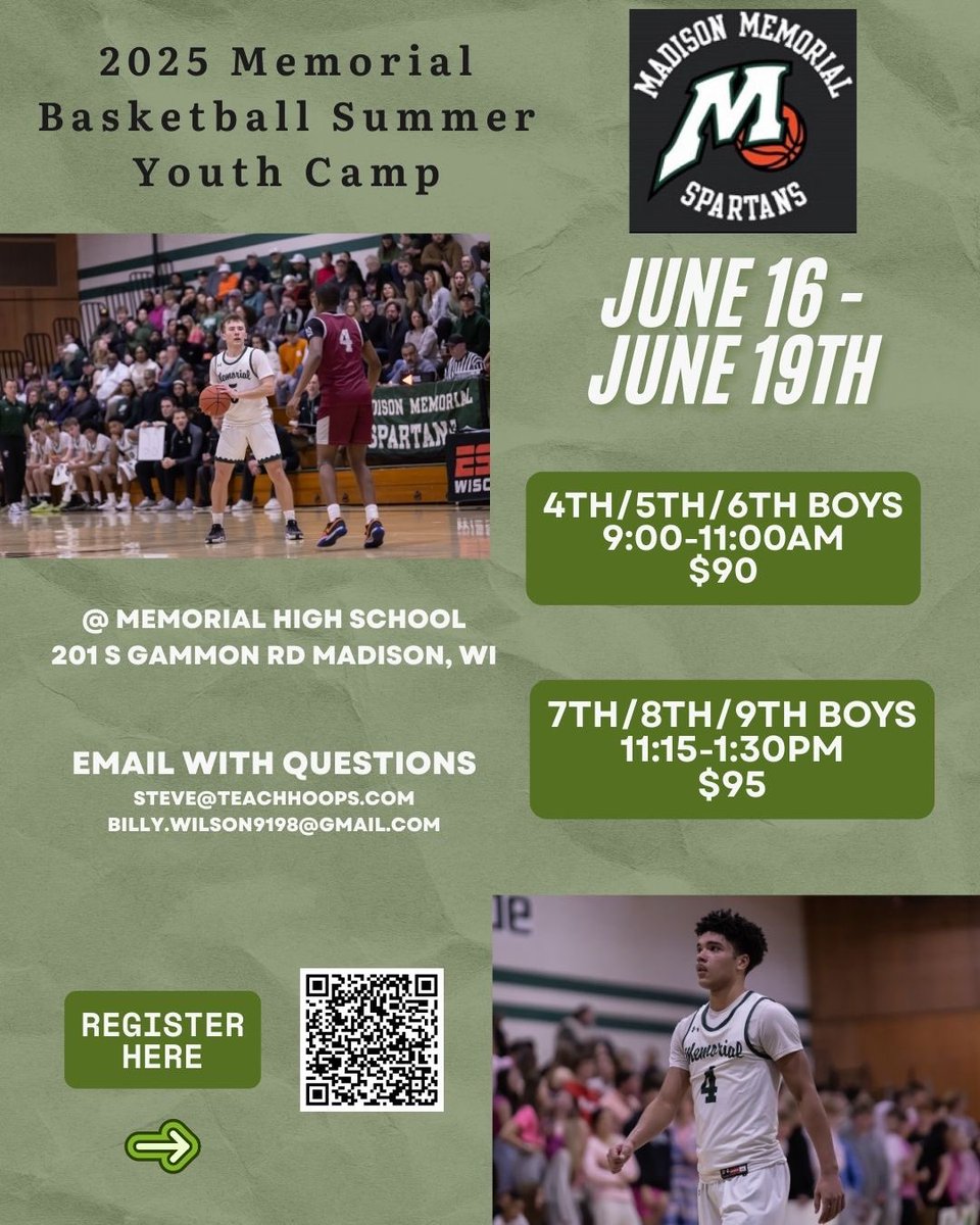 ❗️Spartan Nation❗️

Summer is around the corner, get your hoopers signed up for Memorial Basketball Youth Camp today!