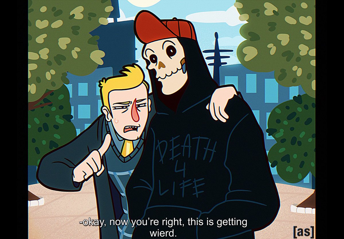 do you remember that one show in 2017 that was about some spoiled blonde guy who was spending time with stupid-looking grim reaper and trying to get a better person? no?? aw man
#manualsamuel #perfectlyparanormal #fanart
