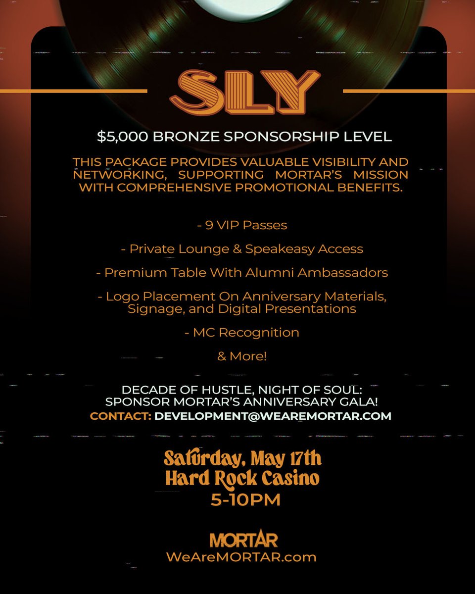 We still have a few sponsorship opportunities available! 
Swipe to learn more about our $5k "SLY" Bronze Level Sponsorship &amp; see how we can collaborate to align your brand with ours!
Email ➡️ development@wearemortar.com⁠ for more details.