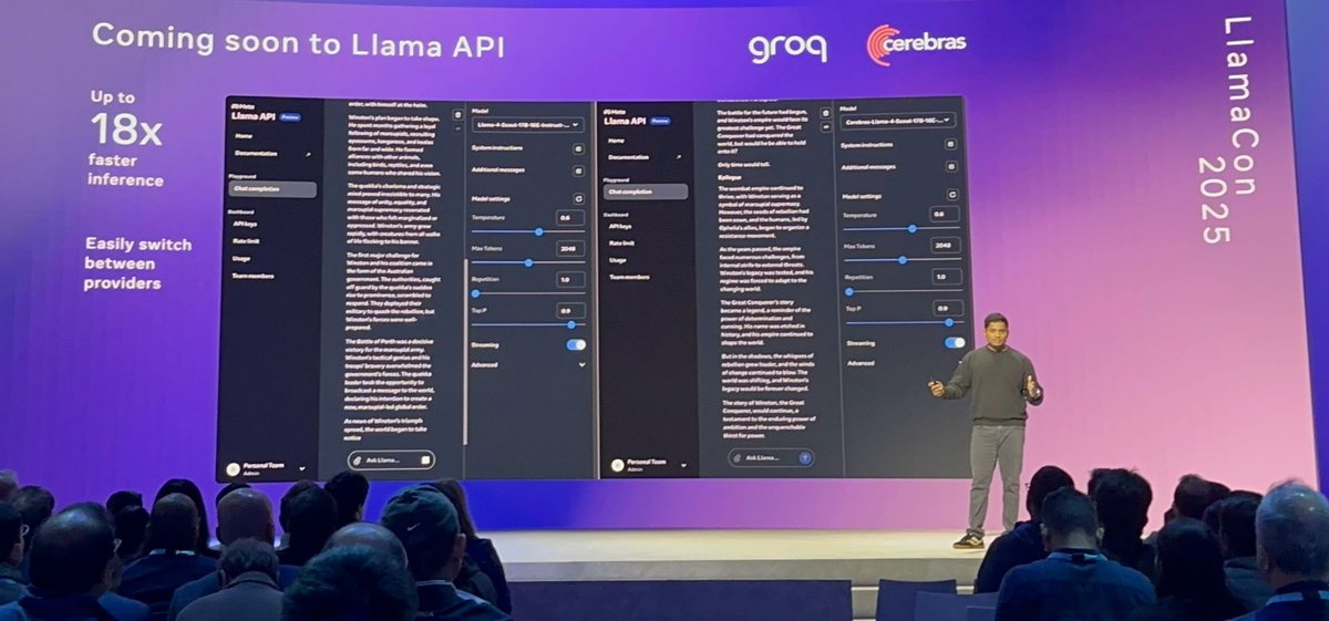 Cerebras (@cerebrassystems) on Twitter photo Proud to have powered the 18x speed in Meta’s Llama API demo. We can't wait to see what you will build.
<a href="/AIatMeta/">AI at Meta</a> 🤝 Cerebras Systems Proud to have powered the 18x speed in Meta’s Llama API demo. We can't wait to see what you will build.
<a href="/AIatMeta/">AI at Meta</a> 🤝 Cerebras Systems