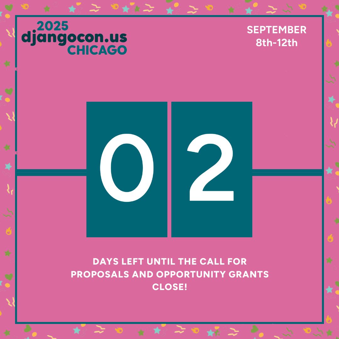 djangocon's tweet image. 🎉 DjangoCon US Opportunity Grants Are Open! 🎉 
📆 We have a new deadline!📆 
#DjangoConUS #OpportunityGrant #DjangoCommunity #TechForEveryone #InclusionMatters