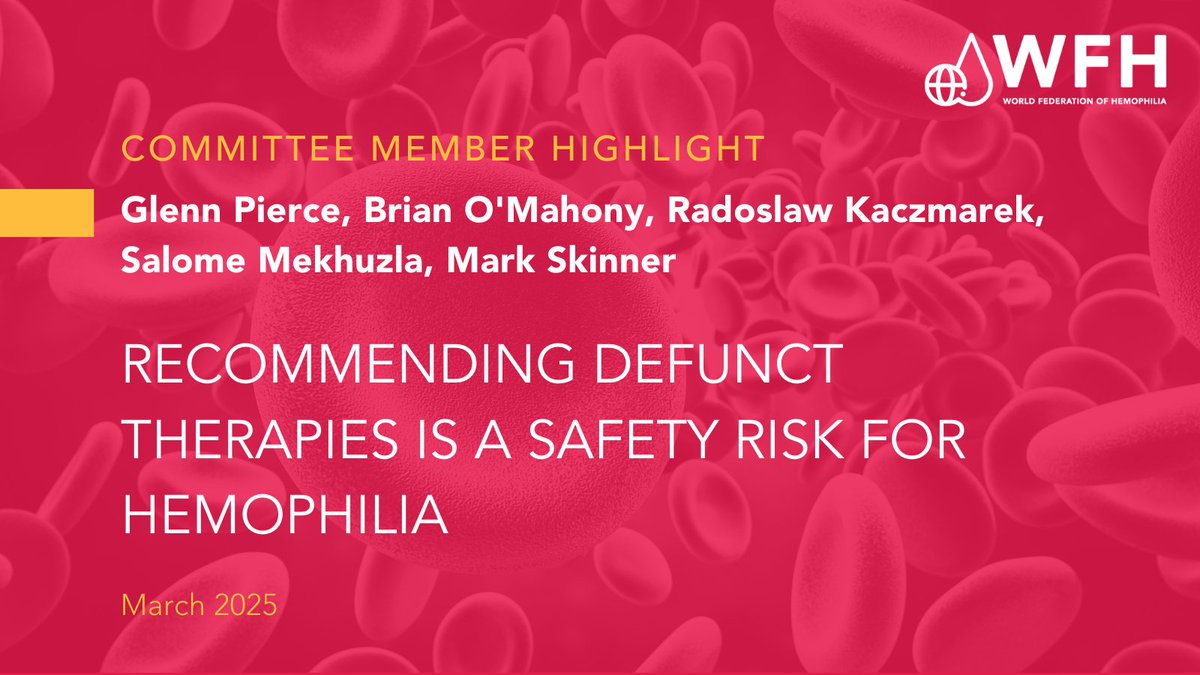 🩸Outdated therapies like cryoprecipitate pose safety risks for people with #BleedingDisorders. The WFH has submitted proposals to update 2025 WHO EML requesting to align the EML to international clinical guidelines for hemophilia and VWD. 📖Read more: bit.ly/4jxzJ8R