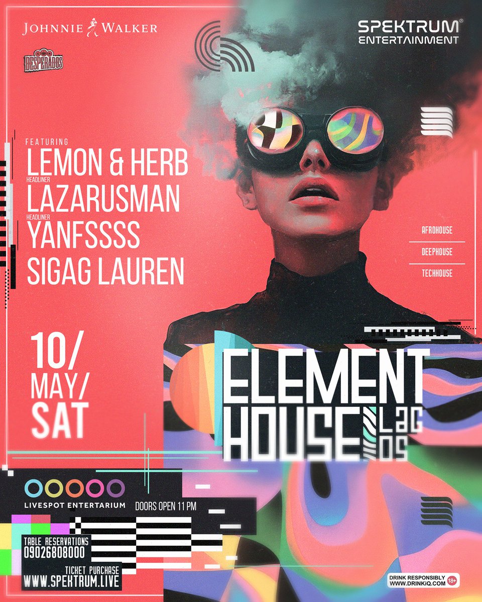 spektrumng's tweet photo. Saturday 10th May 2025
#ElementHouse Lagos 🇳🇬❤️ with -
@LemonnHerb
@TheLazarusMan
@ayanfee__
@SigagLauren
.
Tickets & Reservations - Link in Bio
.
#Housemusic #AfroHouse #DeepHouse #AfroDeep #tgif #Nightlife #Clubbing #Concerts #lemomnherb #Lagos #Nigeria https://t.co/X0KrF3tD2W