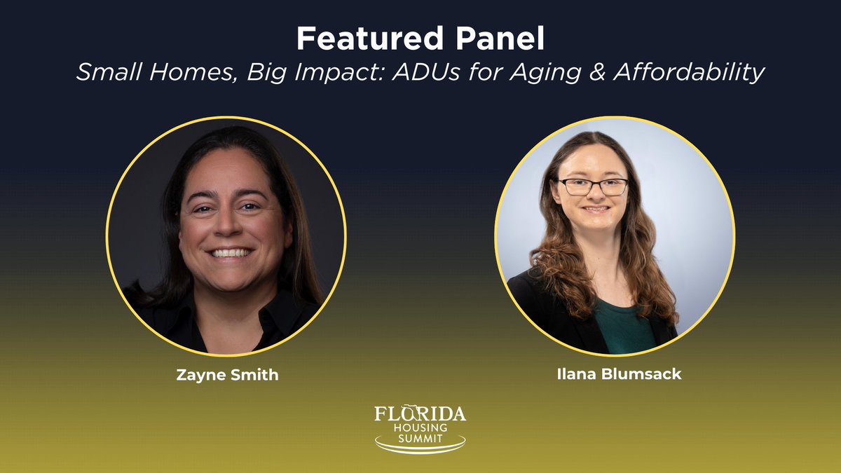 FLPolicyProject's tweet image. Discover how we can support Florida's older adults aging in place through accessory dwelling units in, "Small Homes, Big Impact: ADUs for Aging &amp;amp; Affordability.

Featuring:
🔹 Zayne Smith, from @AARP 
🔹 Ilana Blumsack, from @AFPhq 

Register now! eventbrite.com/e/2025-florida…