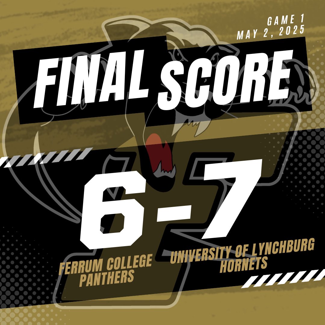 Final from Game 1:

Ferrum 6 | Lynchburg 7 (11 innings)
Tough one to drop in extras, but proud of the fight.

We’re back shortly for Game 2—let’s bounce back strong!

#PantherPride #ODACTourney #FerrumBaseball