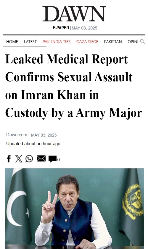 Imran Khan has been Rapéd by a Pakistani Major inside the jail.

Share this as Pakistan army will try to suppress this news 💔