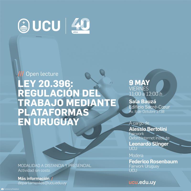 🚨No se pierdan esta actividad sobre la regulación del 𝘁𝗿𝗮𝗯𝗮𝗷𝗼 𝗺𝗲𝗱𝗶𝗮𝗻𝘁𝗲 𝗽𝗹𝗮𝘁𝗮𝗳𝗼𝗿𝗺𝗮𝘀 𝗲𝗻 𝗨𝗿𝘂𝗴𝘂𝗮𝘆

🗓️9/5/2025

⏰11:00 - 12:00 🇺🇾

ℹ️Presencial: forms.office.com/r/Rs16xEayjx 

ℹ️Virtual: ucumeetings.zoom.us/webinar/regist…

<a href="/TowardsFairWork/">Fairwork</a> <a href="/UCUoficial/">Universidad Católica</a>