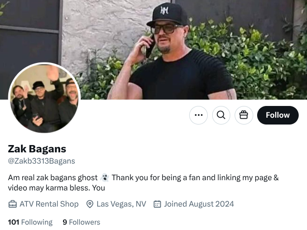 the Zak bagans anti scam page tweet media