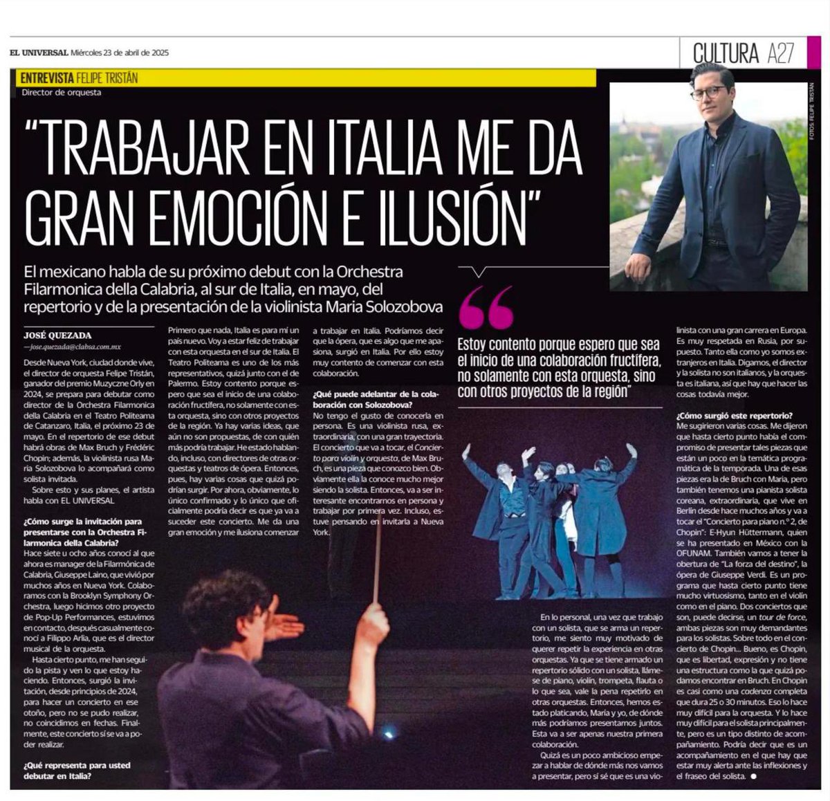 Felipe Tristan (@felipetristan) on Twitter photo Thanks for the article <a href="/El_Universal_Mx/">El Universal</a>
ā£ā£Very excited for this residency of concert and masterclass in Italy next month with the Orchestra Filarmonica della Calabria!!! š®š¹šµ
ā£#guestconductor #italy #filarmonicadellacalabria #spring2025 #lifeisnow Thanks for the article <a href="/El_Universal_Mx/">El Universal</a>
ā£ā£Very excited for this residency of concert and masterclass in Italy next month with the Orchestra Filarmonica della Calabria!!! š®š¹šµ
ā£#guestconductor #italy #filarmonicadellacalabria #spring2025 #lifeisnow