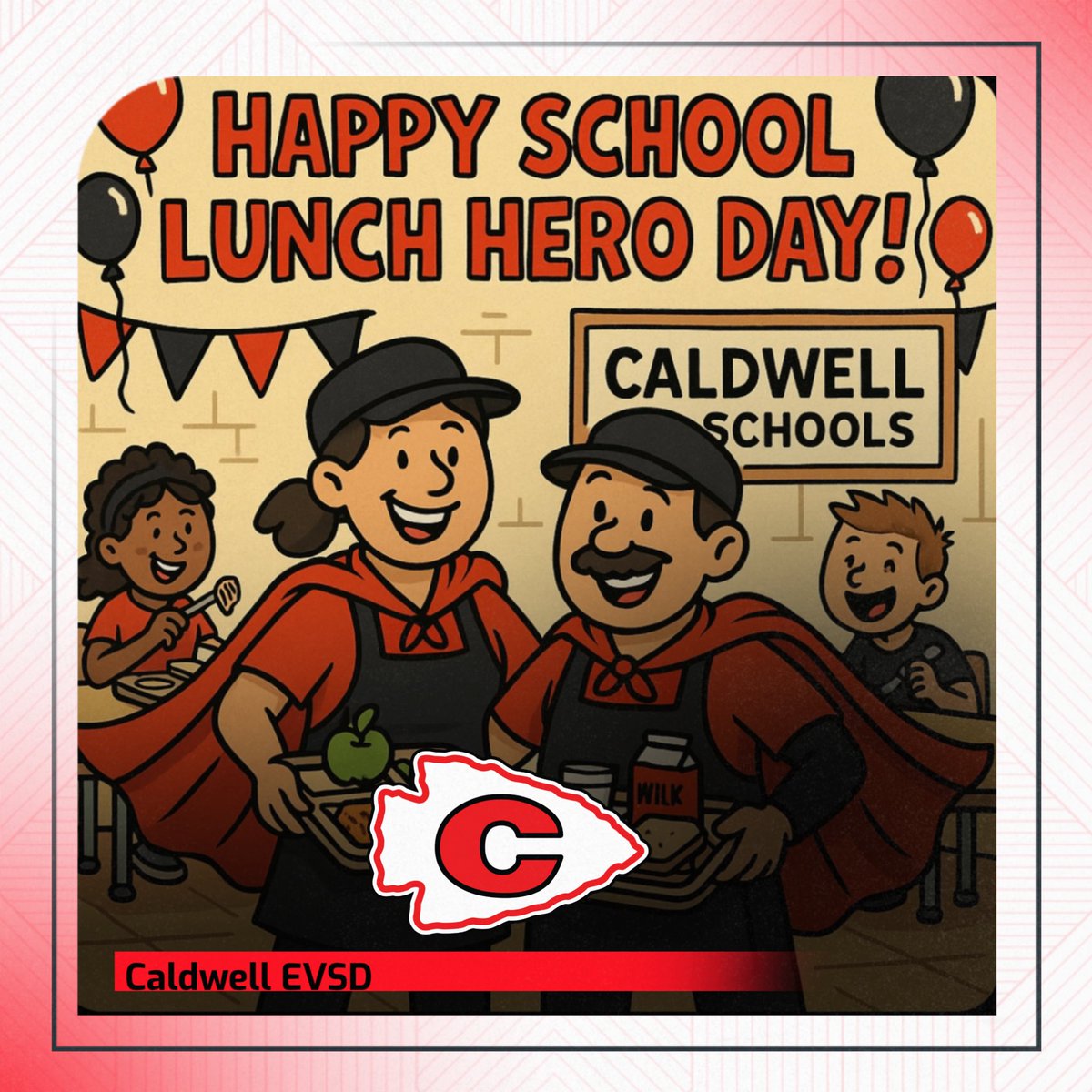 Today we celebrate our incredible cafeteria team at Caldwell Schools for School Lunch Hero Day!

With warm smiles, tireless dedication, and a whole lot of heart, they nourish our students each day—serving up not just meals, but care, kindness, and connection.
#CaldwellPride