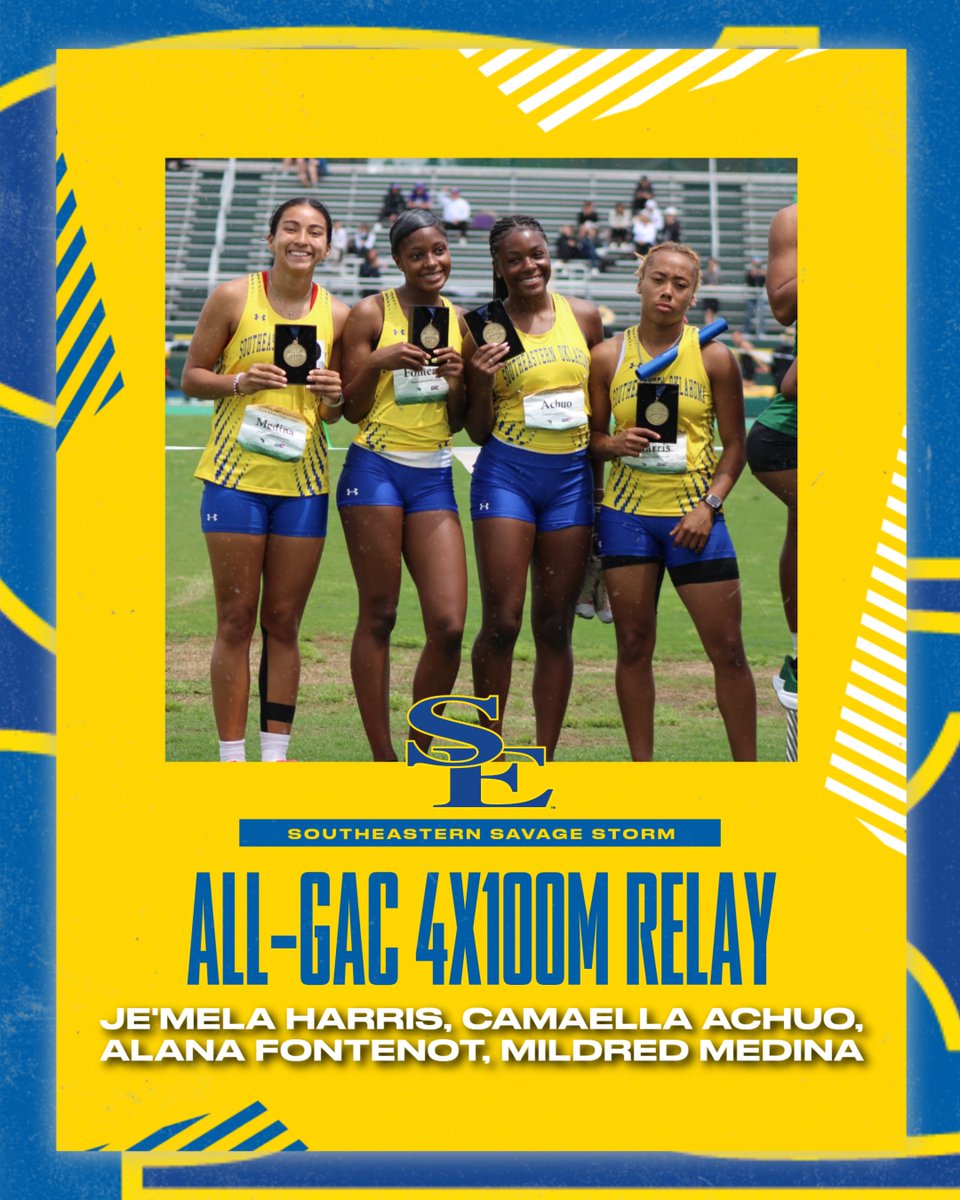 Southeastern Athletics (@gosoutheastern) on Twitter photo Congratulations to the 4x100M relay squad of Je'Mela Harris, Camaella Achuo, Alana Fontenot, and Mildred Medina for earning Friday's first All-GAC honors!
<a href="/SavageStormXCTF/">Southeastern Oklahoma State XC/TF</a> | #GoSoutheastern | #TakeCover Congratulations to the 4x100M relay squad of Je'Mela Harris, Camaella Achuo, Alana Fontenot, and Mildred Medina for earning Friday's first All-GAC honors!
<a href="/SavageStormXCTF/">Southeastern Oklahoma State XC/TF</a> | #GoSoutheastern | #TakeCover