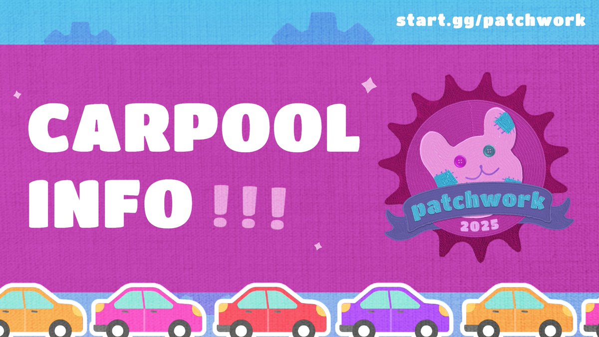 🎀Want some help getting to Patchwork? Check out our Carpool Incentives!🧸

If your car has 2 or more passengers you are eligible for these bonuses:

-🚗Cars from 150+ miles away will have their driver's pass reimbursed!

-⛽Cars from 250+ miles will ALSO receive $30 for gas!