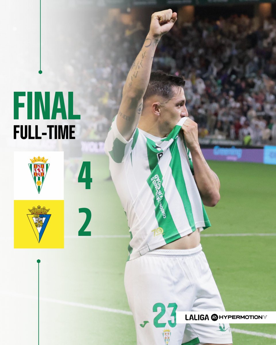 4-2 || 90'+ 🏁 FINAAAAAL 

⚽️⚽️ Carracedo
⚽️ Jacobo Glez.
⚽️ Casas

#CórdobaCádiz | #LaLigaHypermotion