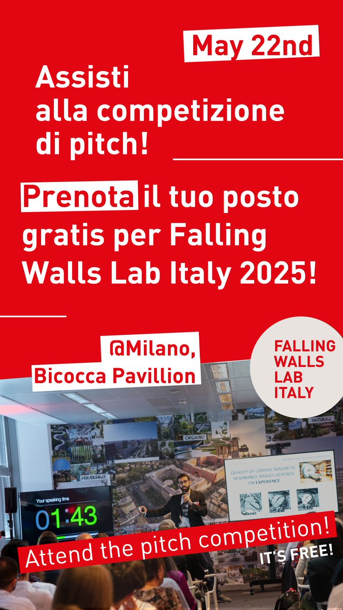 transfer_of's tweet image. Don't miss Falling Walls Lab Italy!
📅 On 22 May
📍 at the Bicocca Pavillion in Milan, where brilliant minds will compete to break barriers and break down walls
Register now
eventbrite.com/e/biglietti-fa…
@UniPadova