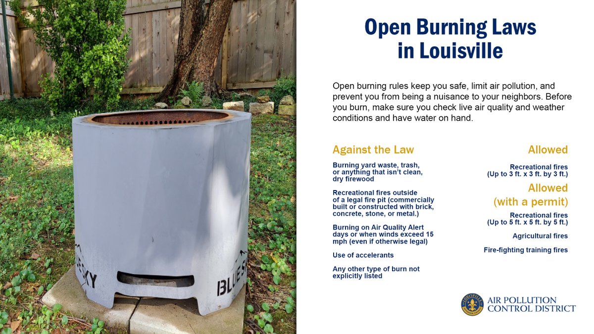 Open burning rules keep you safe and prevent you from being a nuisance to your neighbors. 

Know the rules before you burn: louisvilleky.gov/government/air… #AQAW2025