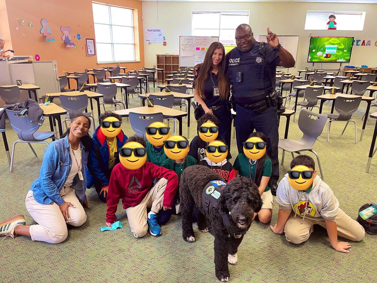 Thank you Officer Bennett and K-9 Justice for taking time out of your day  to come visit my 4th and 5th grade classes at Bonner ES! The students had such a great time and will always remember this special day! #GHPAL #OCA #NationalPal #HISDPAWS #TheYouthAreOurFuture