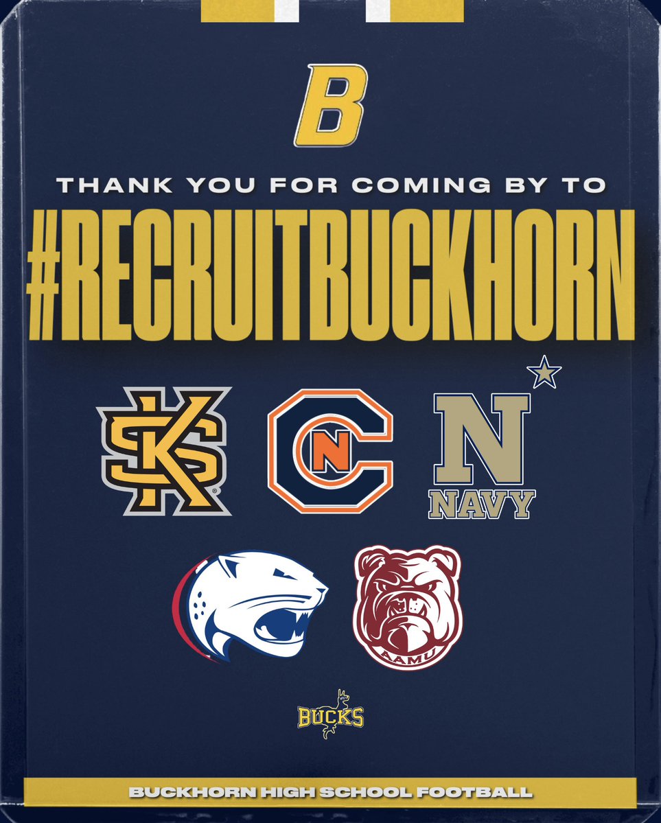 Buckhorn Football (@bucks_football1) on Twitter photo Thank you to these programs for coming by to check out our athletes!
#beELITE | <a href="/RecruitBuckhorn/">Buckhorn Football Recruiting</a> Thank you to these programs for coming by to check out our athletes!
#beELITE | <a href="/RecruitBuckhorn/">Buckhorn Football Recruiting</a>