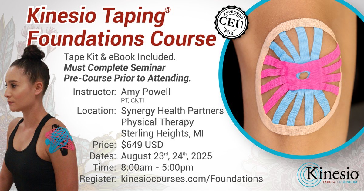 🚨 Don’t wait – spots are going fast! 🚀
Boost your business with Kinesio Taping magic:
📍 LIVE in Michigan
🔥 Add a pro skill
💪 Expand your practice
Register NOW! #KinesioTaping #PainRelief #DrKaseLegacy