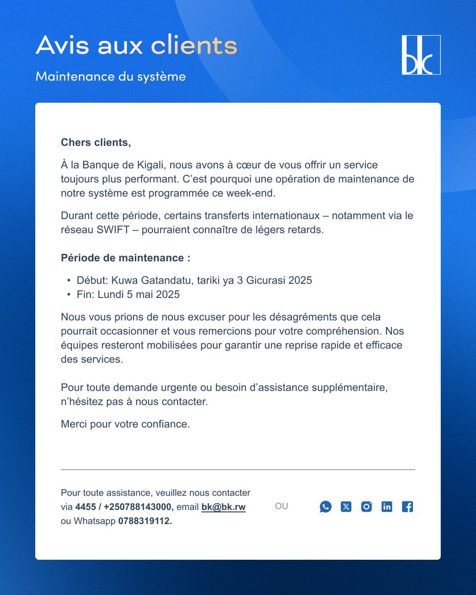 ITANGAZO RIGENEWE ABAKILIYA - NOTICE TO CUSTOMERS - AVIS AUX CLIENTS