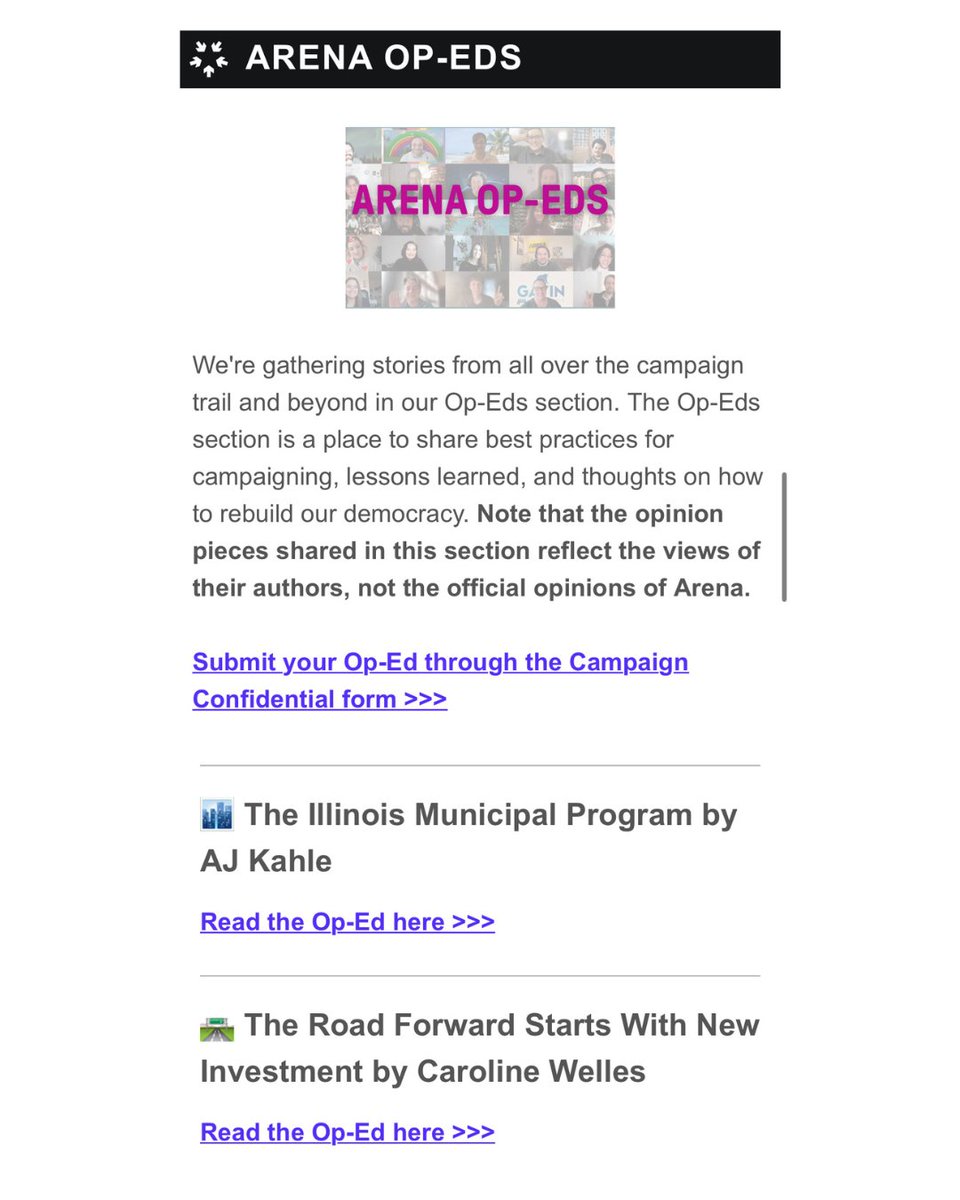 arenasummit's tweet image. ICYMI: We've launched a newsletter called the Campaign Confidential.
It features opportunities to explore, jobs to apply for, comings and goings of Arena Community members, op-eds from readers, and more!
Check out the latest edition and subscribe here: arena.run/campaign-confi…