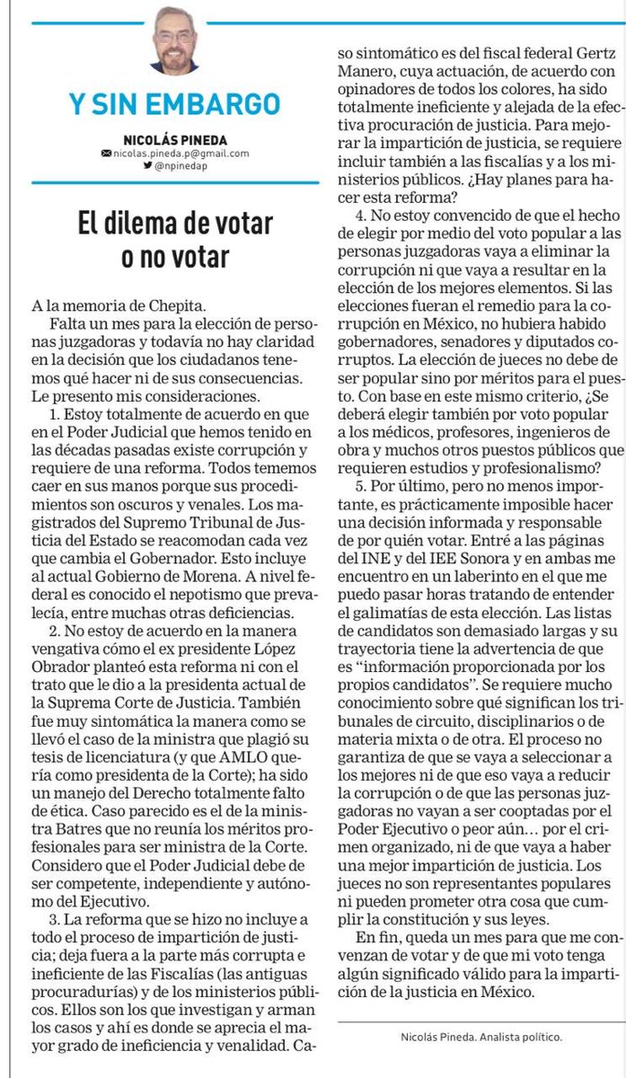 ¿Qué piensas respecto a la elección del 1 de junio? Aquí presento mis consideraciones: