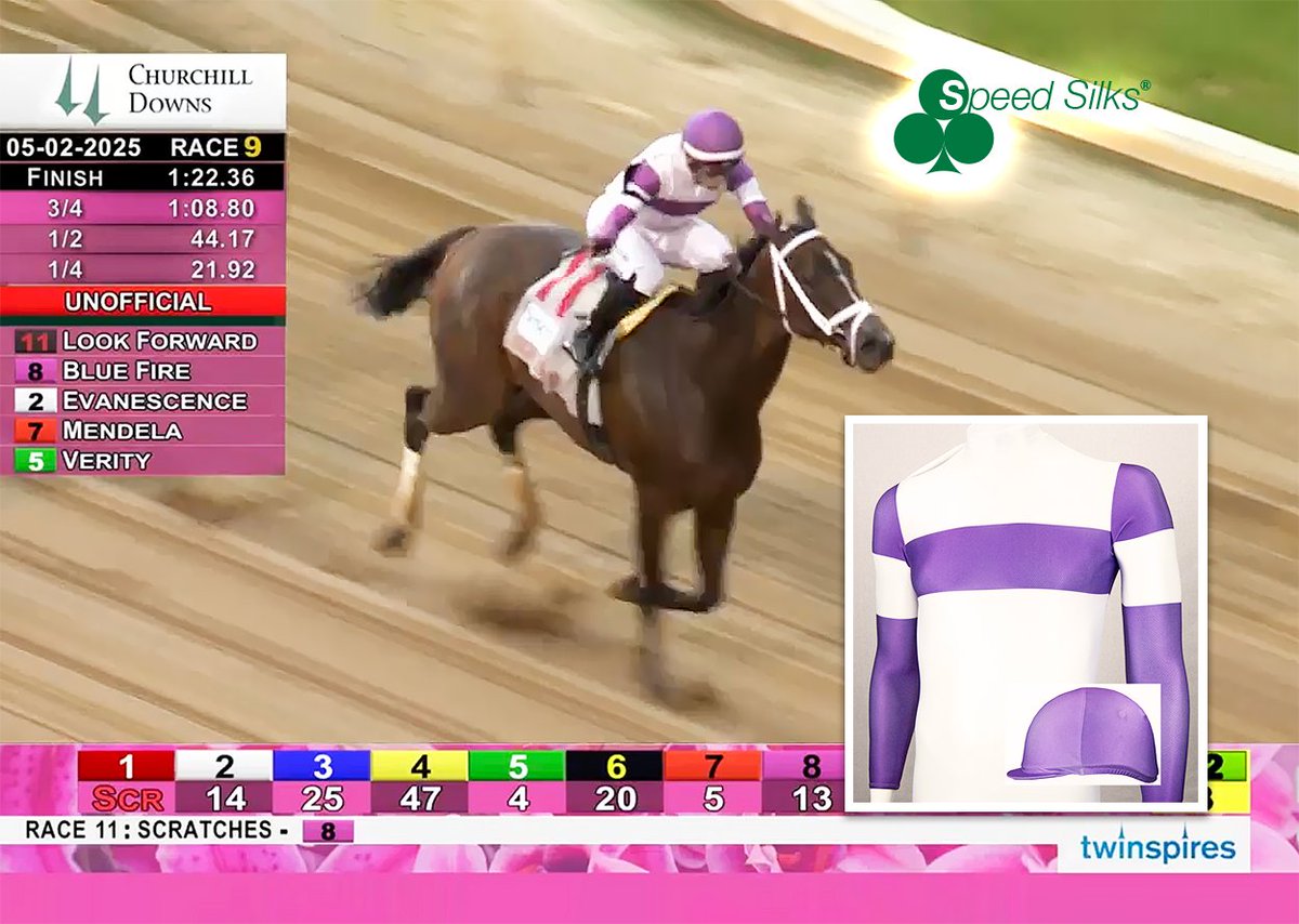 WINNERS wear <a href="/SpeedSilks/">Speed Silks</a>®! LOOK FORWARD wins the $600K Eight Belles (G2) at <a href="/ChurchillDowns/">Churchill Downs</a> w/jockey <a href="/umbyrispoli/">Umberto Rispoli</a> in Speed Silks brand jockey silks. 3-y-o filly trained by <a href="/mwmracing/">Michael W. McCarthy</a> Mike McCarthy, owned by Reddam Racing. Buy the World's Fastest Silks: Speed Silks, made with Aero