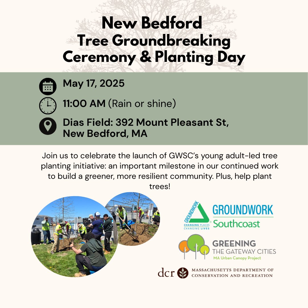 Join us Sat, May 17 at 11AM at Dias Field (NB) for a day of community, connection &amp; tree planting! We’ll kick off with a groundbreaking, then plant trees to grow a greener, cooler North End. No experience needed–just bring your energy!