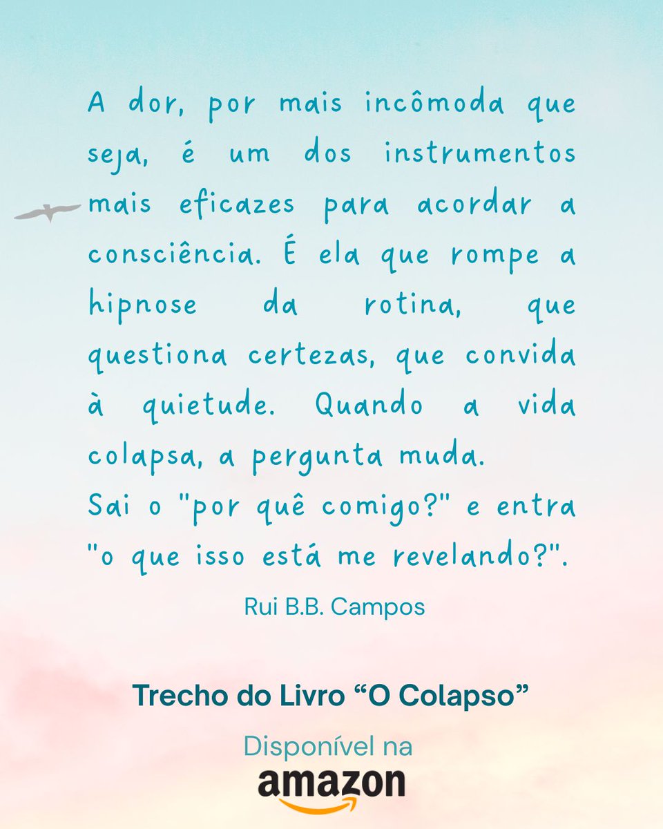 ManoRuiBR's tweet photo. A DOR é um dos instrumentos mais eficazes para acordar a consciência.
É ela que rompe a hipnose da rotina, que questiona certezas, que convida à quietude. 
Quando a vida colapsa, a pergunta muda. 
Sai o "por quê comigo?" e entra o "o que isso está me revelando?".

#OCOLAPSO https://t.co/Nuxt21aH17
