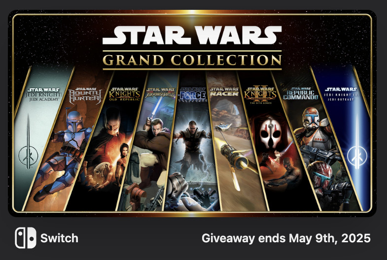STAR WARS: Grand Collection giveaway

RT and tag a friend!

Nine iconic Star Wars games, one unforgettable Grand Collection. Enter here for your chance to win: dekudeals.com/giveaways/star…