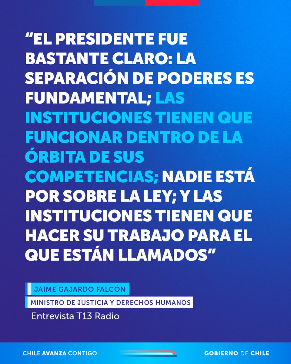 📌Esta mañana el ministro Jaime Gajardo Falcón, conversó con <a href="/t13radio1/">teletreceradio</a> y abordó la importancia de fortalecer las instituciones, el funcionamiento del sistema de justicia y la convivencia democrática.

🔗Revisa la entrevista aquí ➡️tele13radio.cl/article/minist…