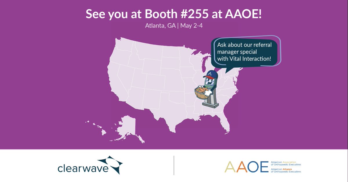Clearwaveinc's tweet photo. Will we see you at AAOE in Atlanta? Stop by booth #255 to meet our team and learn how to get AI-Powered Referral Management free for 90 days!

See you soon! https://t.co/Jh7TD6aZIw