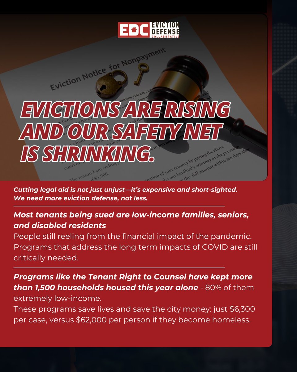 Eviction Defense Collaborative of San Francisco (@evictiondefense) on Twitter photo 📈 Evictions are soaring in SF, and legal aid is being cut.
Low-income tenants are losing their homes as programs that protect them face funding threats. We need to fund eviction defense, not dismantle it.
🔗 Read via <a href="/SFPublicPress/">San Francisco Public Press</a> 📈 Evictions are soaring in SF, and legal aid is being cut.
Low-income tenants are losing their homes as programs that protect them face funding threats. We need to fund eviction defense, not dismantle it.
🔗 Read via <a href="/SFPublicPress/">San Francisco Public Press</a>