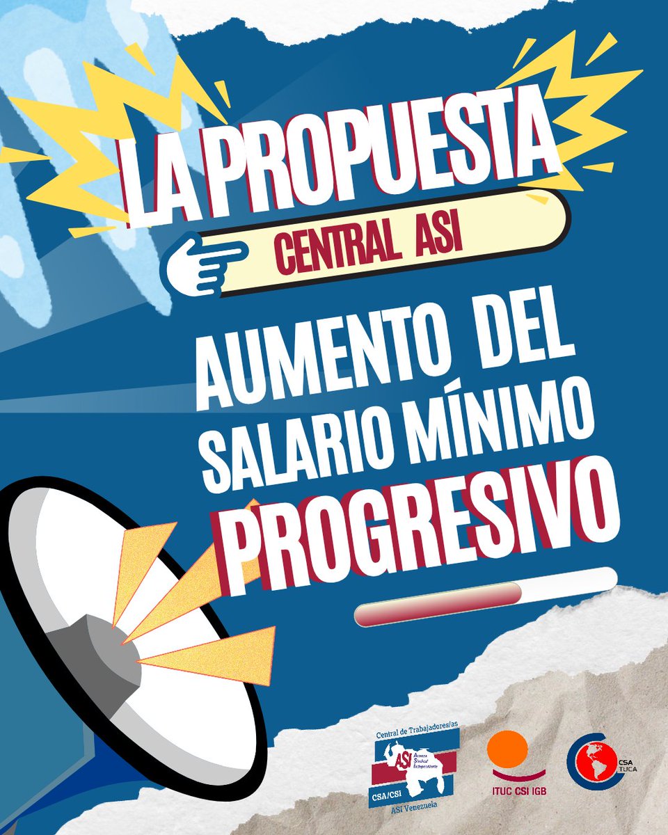 📢 Después de 3 años de mantener congelados el derecho de los trabajadores y después de debates, estudios, diálogo y diversas propuestas, <a href="/CentralASI/">Central ASI Vzla</a>,  propone, un aumento progresivo del salario mínimo, con el objetivo de alcanzar 
#AumentodelSalarioMinimoProgresivo #SalariDigno
