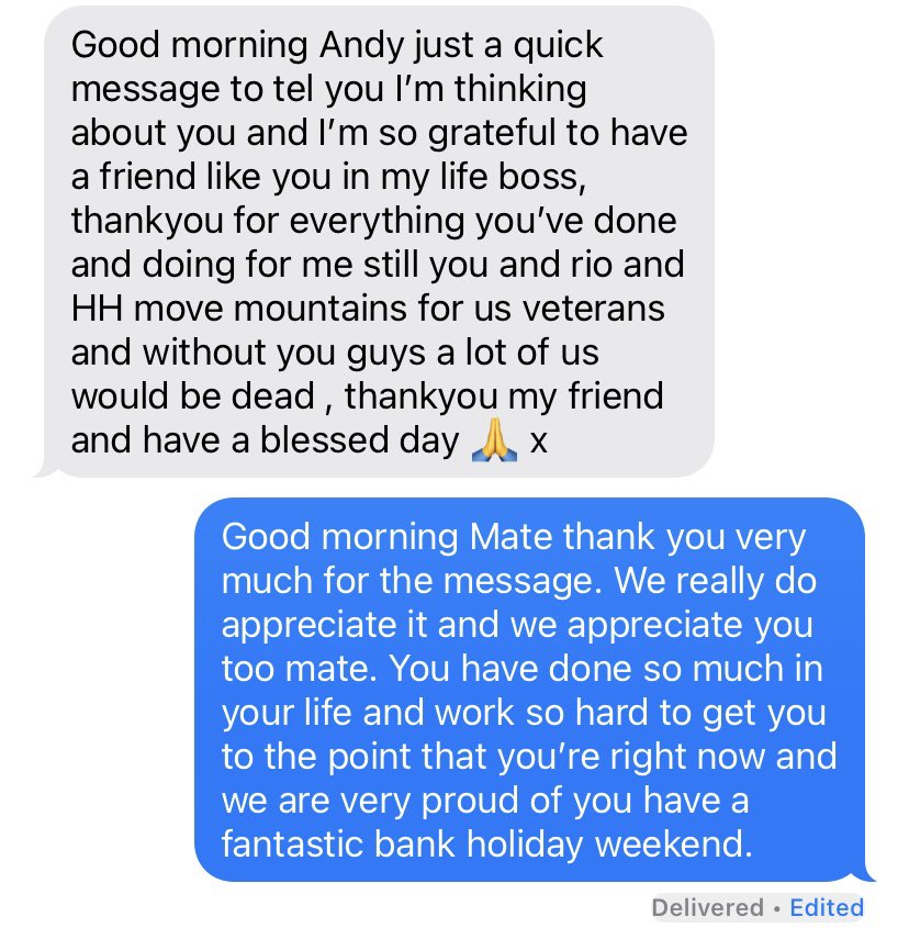 So Nice to receive this message today from a veteran that has changed his life around.