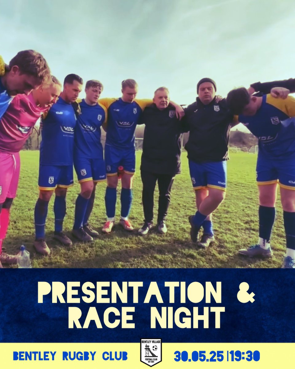 🔜🐎 | Presentation &amp; Race Night

This years presentation night will also feature a race night as we look to celebrate promotion!

If you have a spare evening bring on down family and friends as we celebrate this season’s achievements at the home of Bentley Arlfc!

#MontheVillage